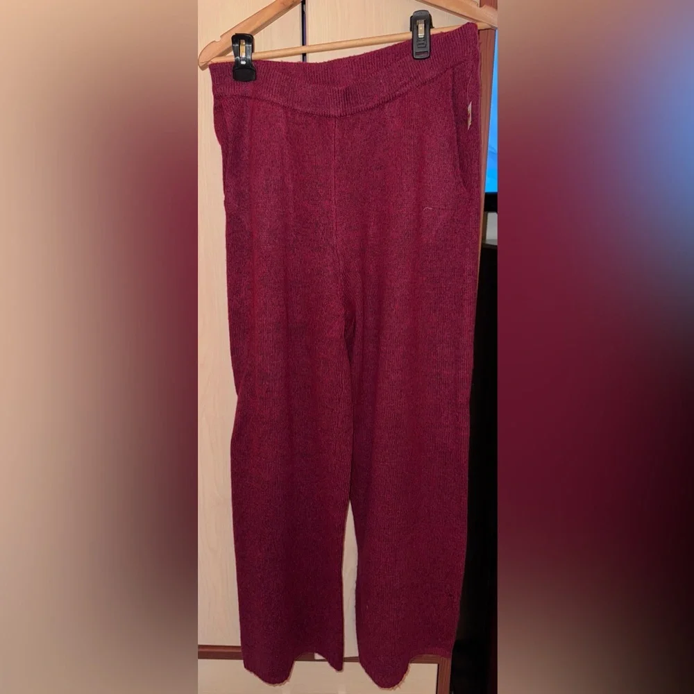 State of Day Maraschino Heather Knit Sweater Pants Lounge Set M NWT